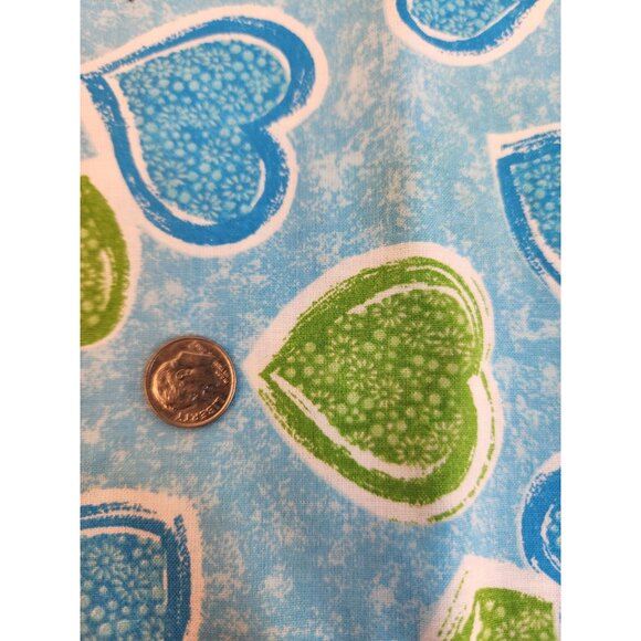 Vintage Blue & Green Heart Print Cotton Fabric 2.5 Yards Crafting Sewing Quiltin - Picture 4 of 7